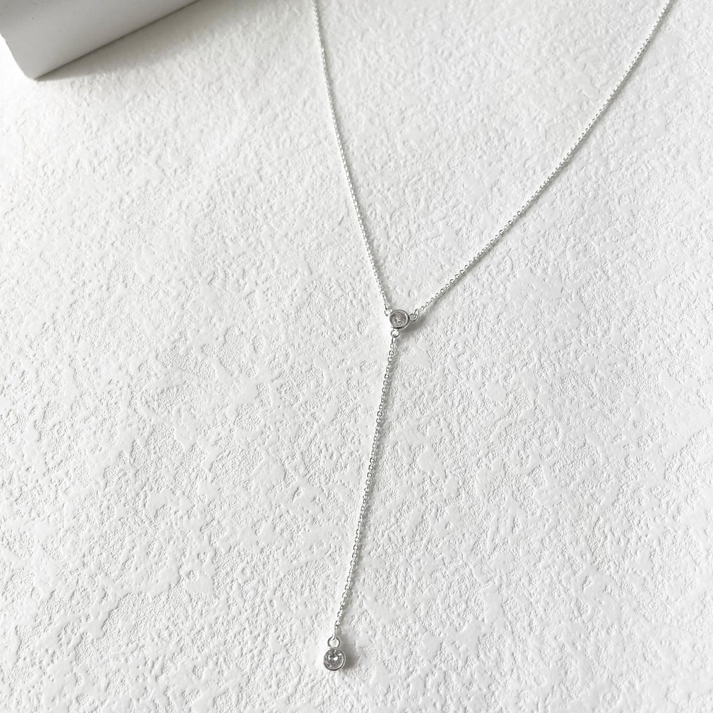 LULII Silver Necklace for Women Trendy Dainty Silver Plated Long Drop Necklaces Lariat CZ Pendant Necklace Simple Jewelry for Women Gifts