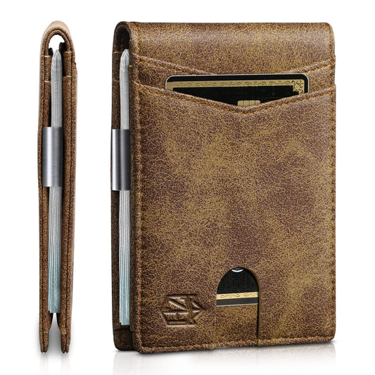 Zitahli Money Clip Wallets for Men,Slim Bifold Wallet 10-12 Cards, Mens Leather Wallet with ID Window,RFID Blocking Thin Minimalist Credit Card Holder,Gifts for Him