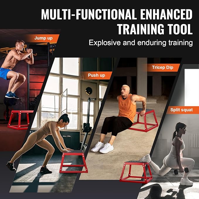 VEVOR Plyometric Jump Box, 18 Inch Plyo Box, Steel Plyometric Platform and Jumping Agility Box, Anti-Slip Fitness Exercise Step Up Box for Home Gym Training, Conditioning Strength Training