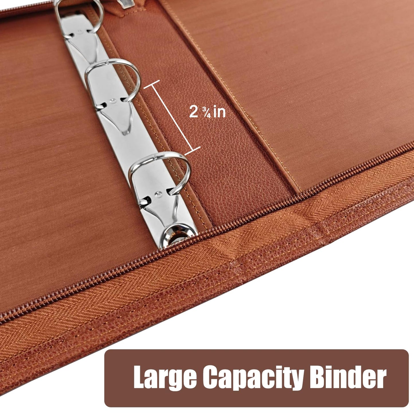 LLi Cufite 3 Rings Check Binder for End-Stub Deskbook Checks, Zipper Business Check Binder, 3 on a Page, Fit 3 & 9 Holes Check Faux Leather (Brown)