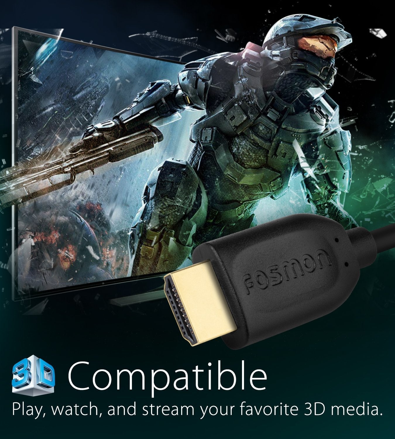 4K 2.0 4K@60Hz/2160p 18Gbps, 3D, Dolby 30AWG PS4, PS5, 360/One/X/S, 50FT/15M Fosmon HDMI Cable, HDMI Cable Support