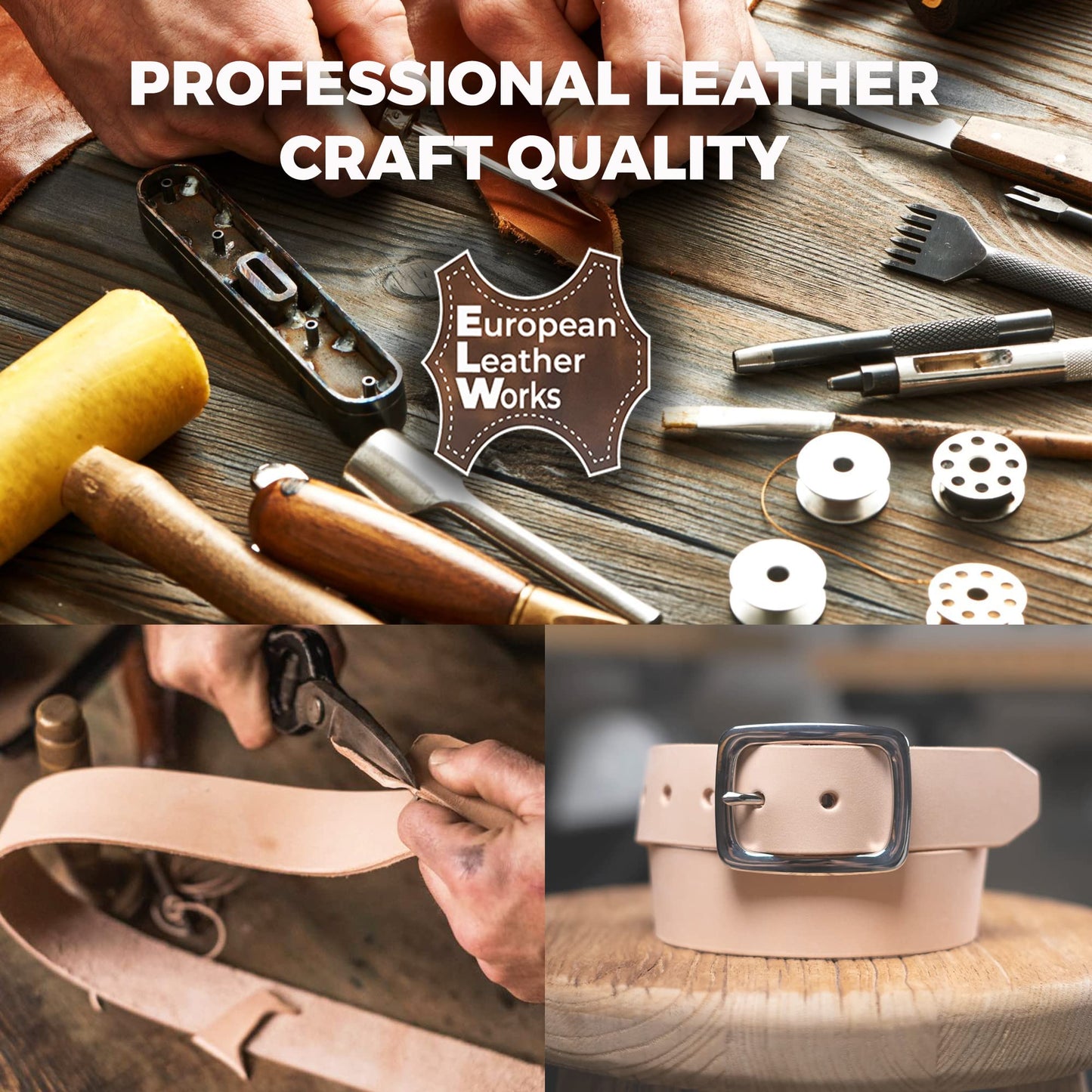 European Leather Works 11-12 oz. (4-4.8mm) Vegetable Tanned Leather Belt Blanks/Straps Size: 1-1/4"x60" (3.2x152.4cm) Full Grain Cowhide Tooling, Crafting, Knife Sheath, Furniture