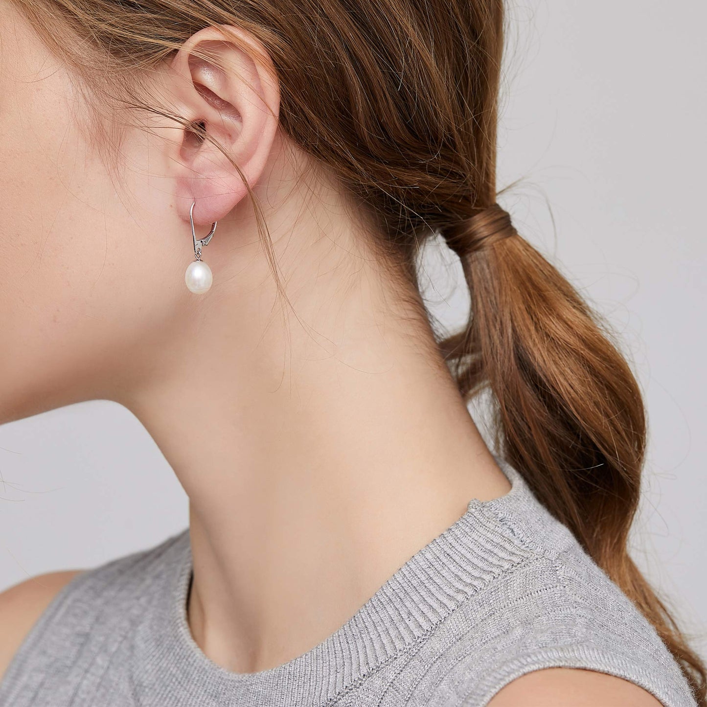 Han han Pearl Dangle Earring for Women 925 Sterling Silver Leverback Earrings 10MM