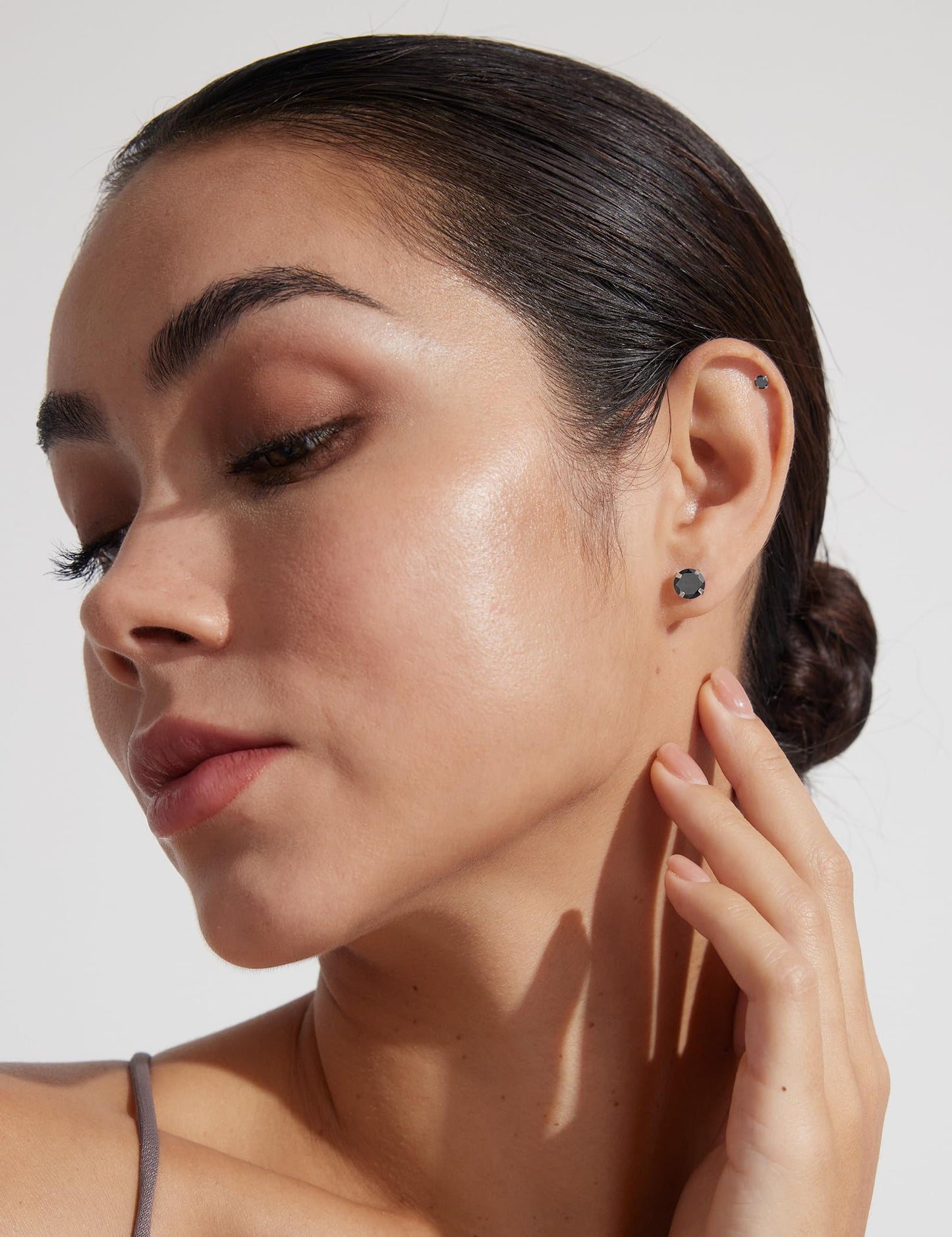 6 Pairs Stud Earrings Set Hypoallergenic Cubic Zirconia 316L Earrings Stainless Steel Earrings for Women (Black)