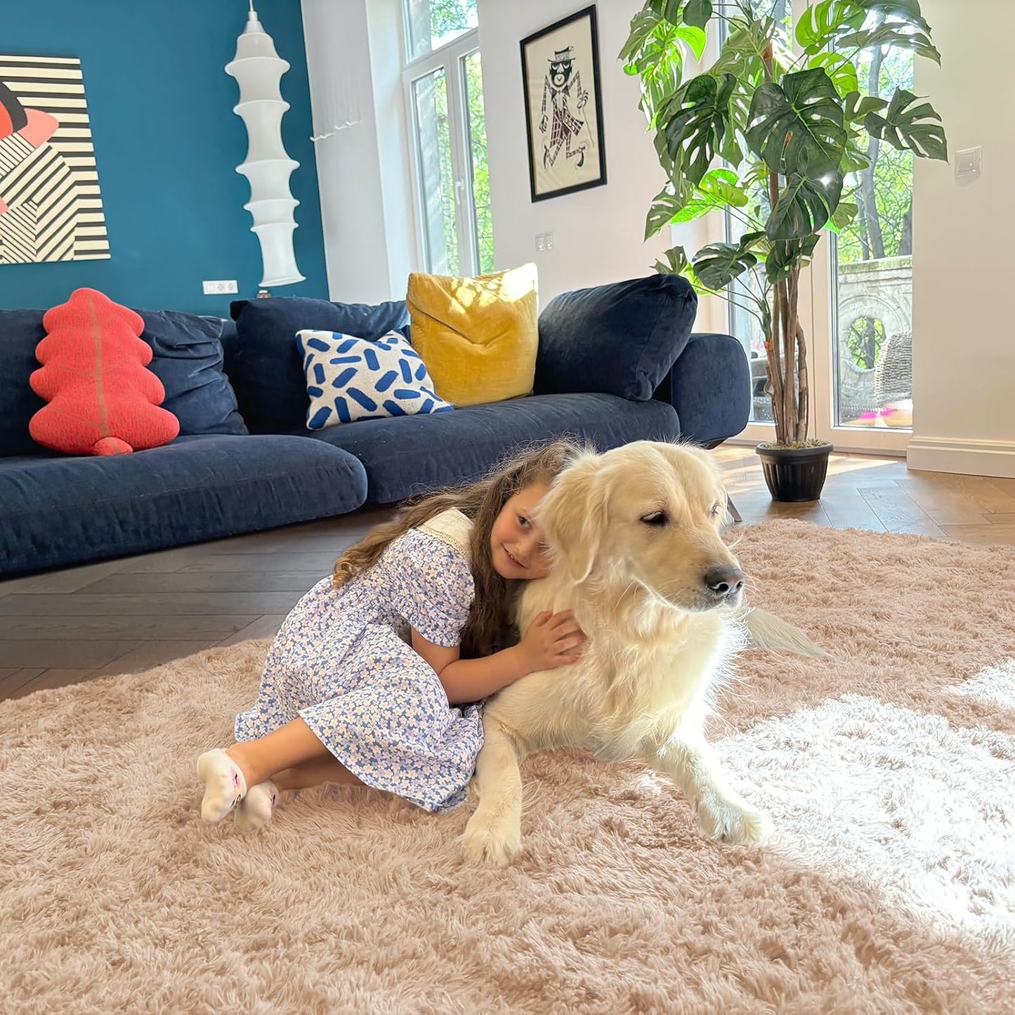 OLANLY 3x7 Machine Washable Runner Rug - Soft Fluffy Shaggy Carpet for Bedroom & Hallway | Beige