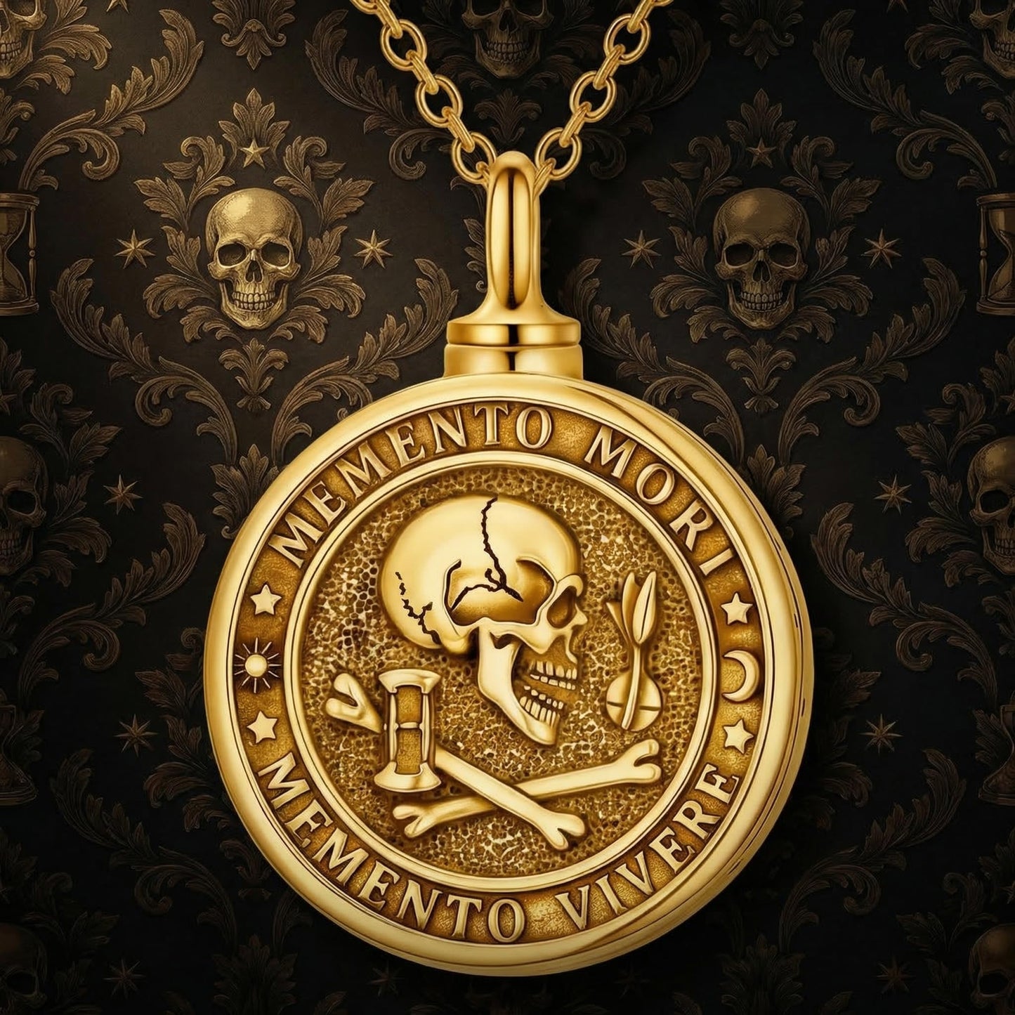 POIUY Memento Mori Gold Urn Necklace for Ashes Gothic Skull Cremation Pendant Tree of Life Memorial Keepsake Jewelry Stoicism Mori Gift for Men Women 22+2 Inch Chain