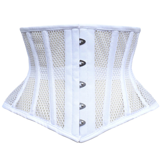 Cincnher Women's Waspie Corset Underbust Waist Training Steel Boned Corset (US, Alpha, Large, Regular, White - Mesh)