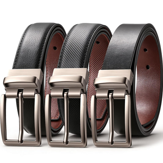 LMUGOOS 3 Pack Mens Belt Reversible Genuine Leather Belts - Adjustable & Cuttable 1.2" for Dress, Business, Casual & Jeans | Ideal Gift for Men, Dad, Husband on Birthday, Anniversary & Father's Day