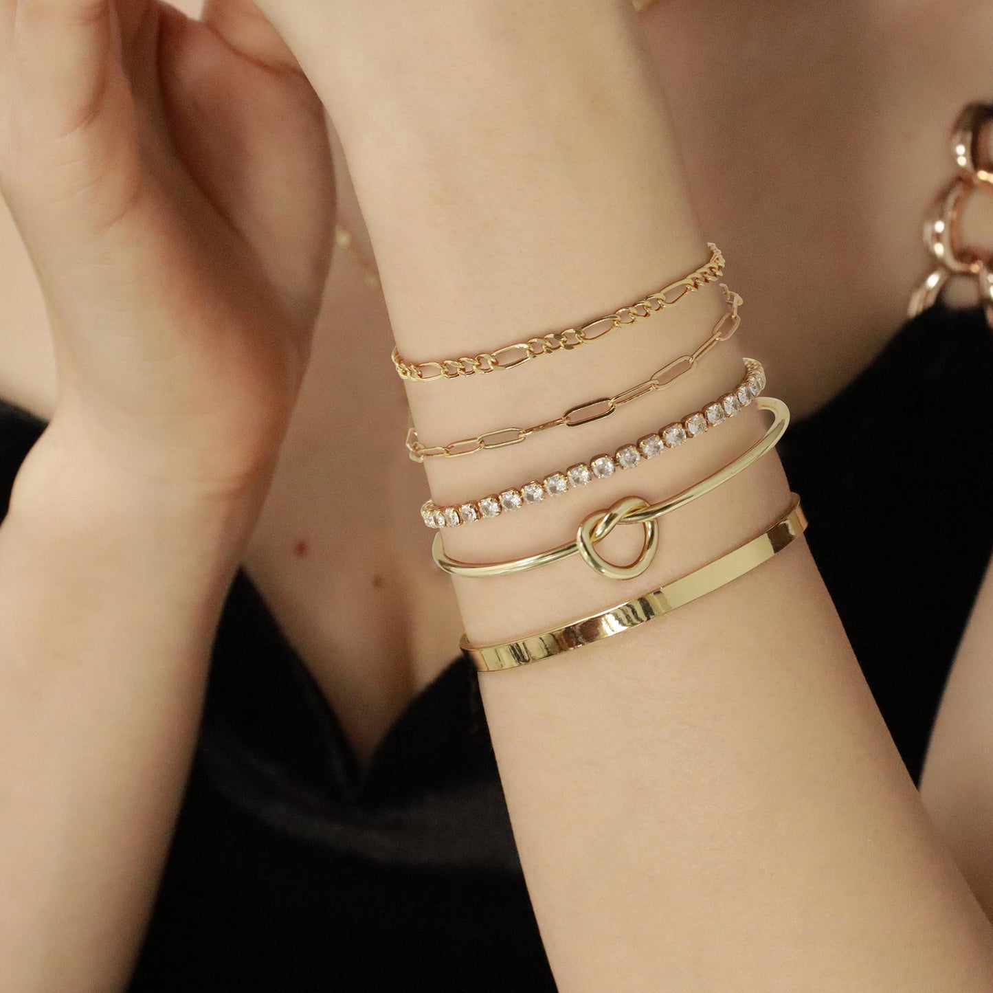 Zalcon Gold Bracelets for Women Gold Plated Bangle Bracelet Layered Tennis Paperclip Chain Bracelets for Women