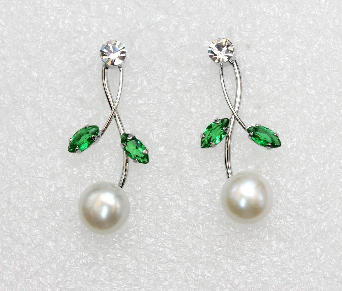 Faship Green CZ Crystal Genuine Freshwater Pearls Floral Necklace Earrings Set - Green