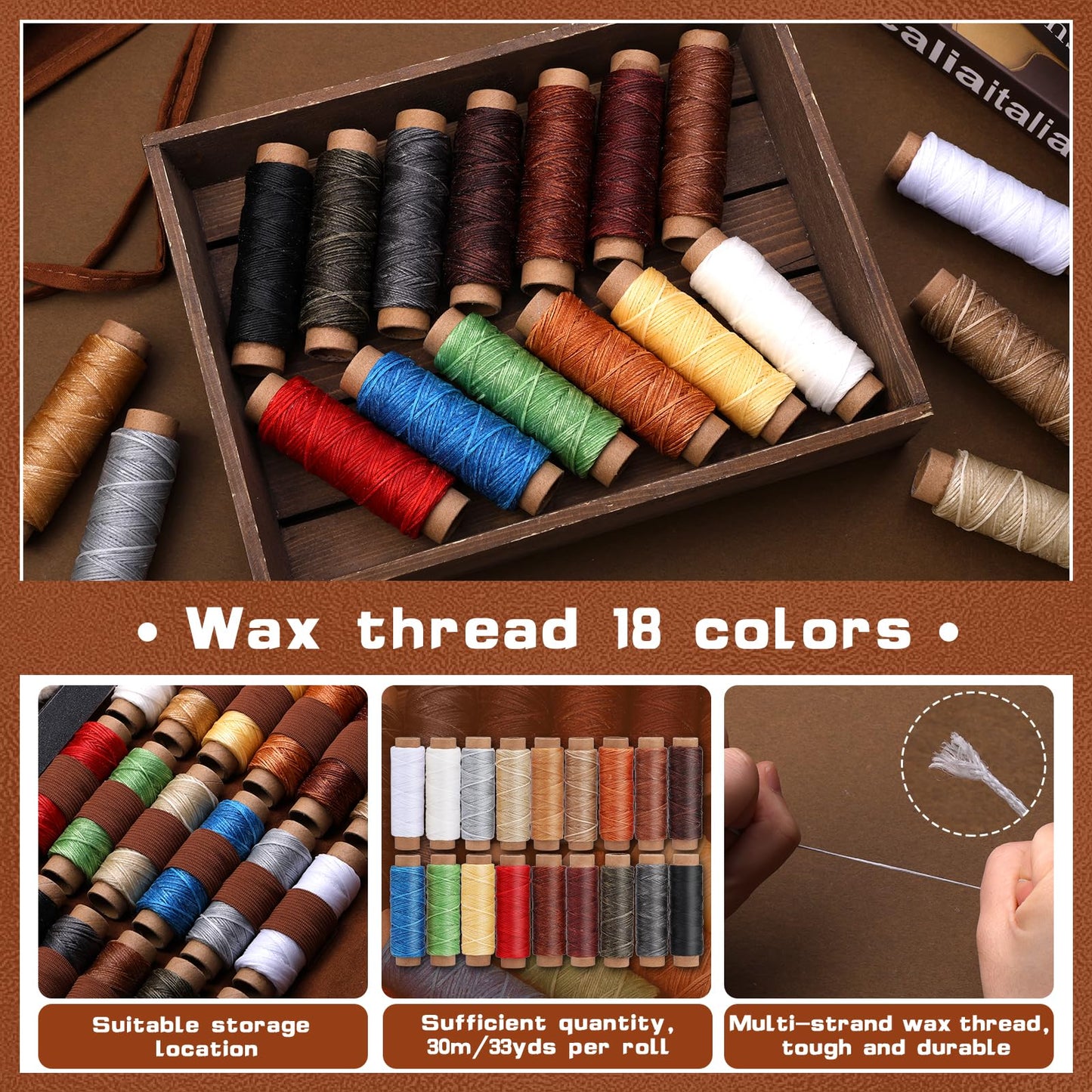 TLKKUE Leather Working Tool Leatherworking Tool Kit with Custom Storage Bag for Carving Punching Sewing Stamping, Essential Supplies for DIY Leather Crafts