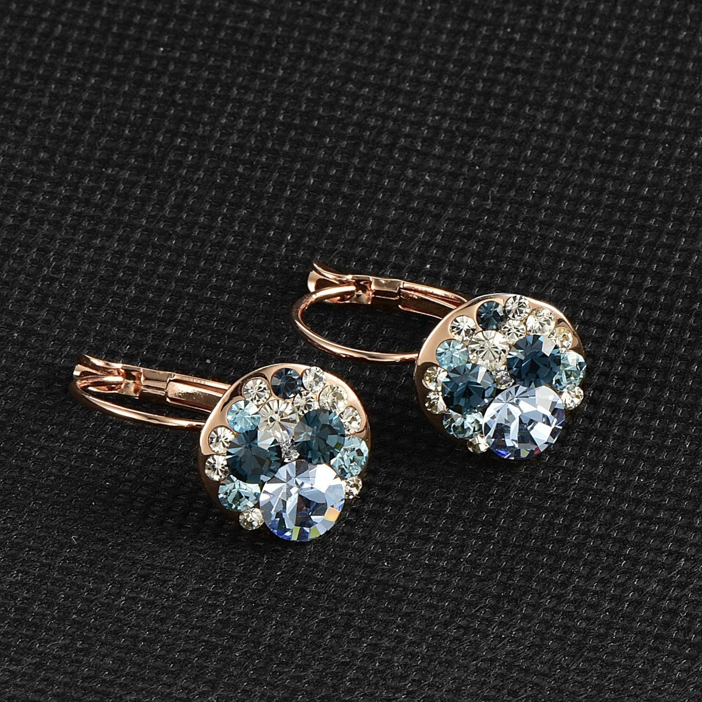 Multicolored Austrian Crystal Drop Earrings for Women 14K Gold Plated Hypoallergenic Leverback Dangle Earrings