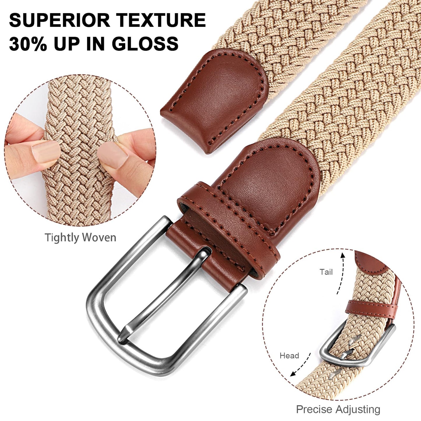 PlusZis Mens Belt,Elastic Belt Stretch,Braided Woven Casual Belt 1 3/8",With Gif Box.
