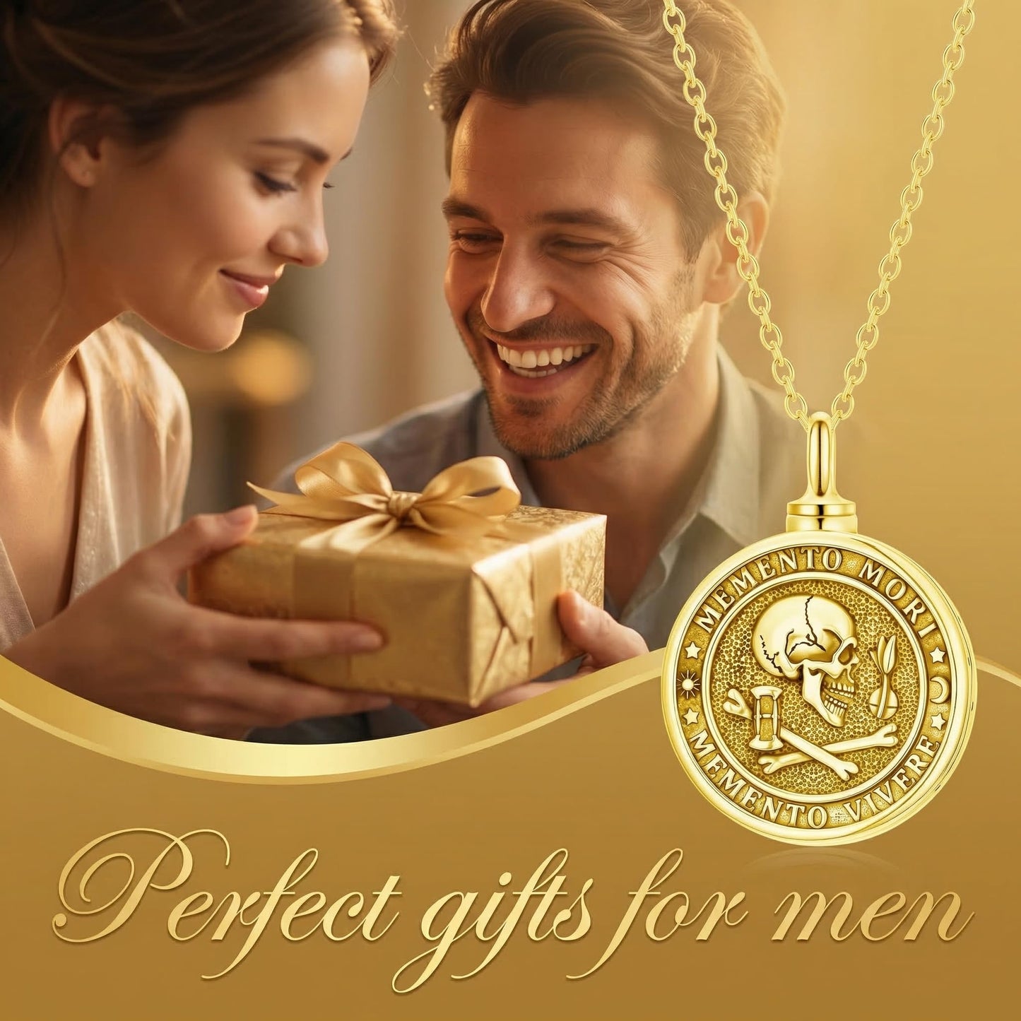 POIUY Memento Mori Gold Urn Necklace for Ashes Gothic Skull Cremation Pendant Tree of Life Memorial Keepsake Jewelry Stoicism Mori Gift for Men Women 22+2 Inch Chain