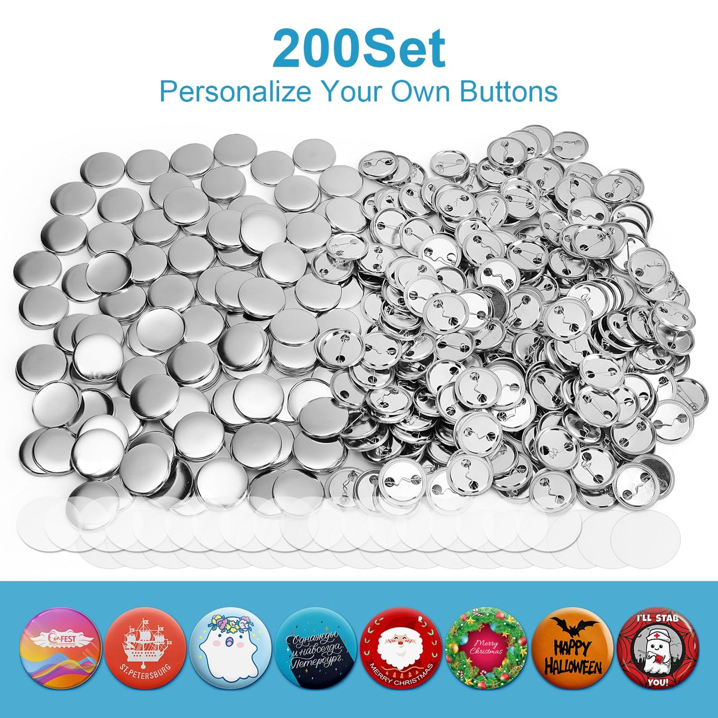 KUNTAERY 200Set 1.26 Inch Button Maker Supplies, 32mm Button Supplies Parts, Approx. 1.25 Inch Metal Blank Badge Parts with Blank Paper for Maker Machine Pin Maker Press
