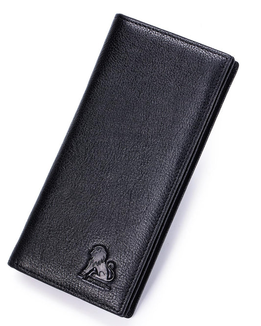 STEELLION Unisex Vintage Leather Long Bifold Wallet - RFID Blocking Billfold with ID Window & Multi-Card Slots - Genuine Cowhide Cash & Receipt Organizer for Travel (91644-Black)