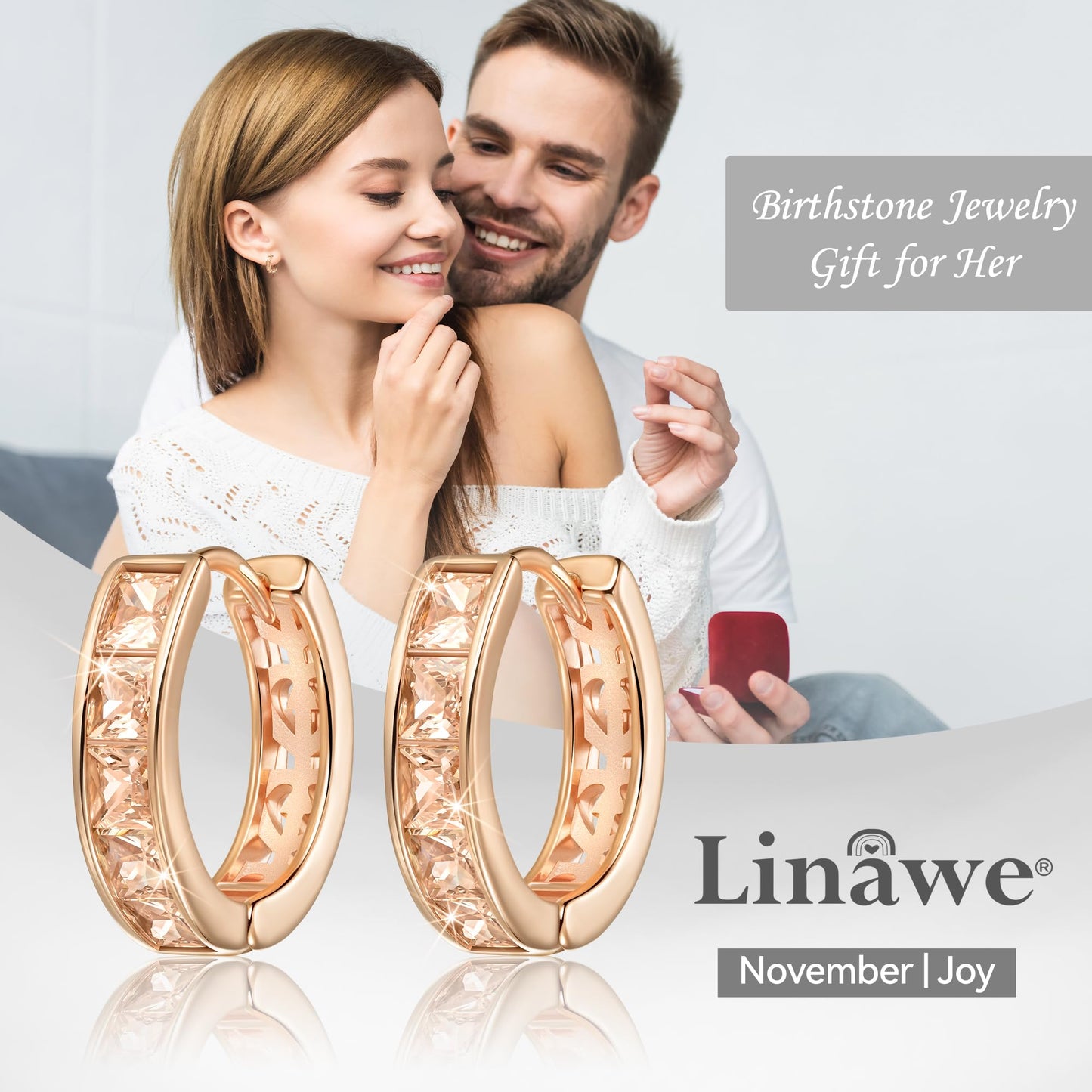 Linawe Hoop Earrings for Women Trendy, Rose Gold Huggie Earrings Stud, Small Hoop Cubic Zirconia Mini Tiny Hoops, Moissanite Cartilage Cuff Preppy Earrings, Safety Pin Flat Back