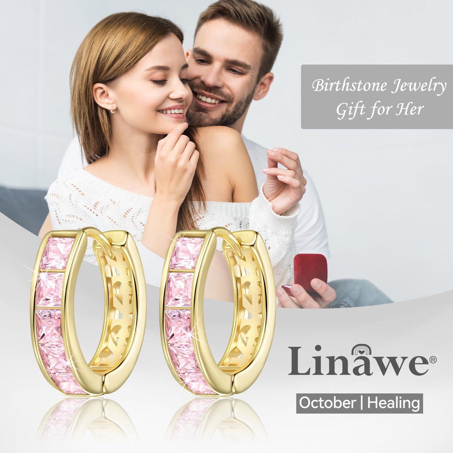 Linawe Flat Back Gold Hoop Earrings for Women, Trendy Pink Cubic Zirconia Studs, Helix Moissanite Earrings, Cute Small Huggie Earrings, Cartilage Cuff Ear Piercing