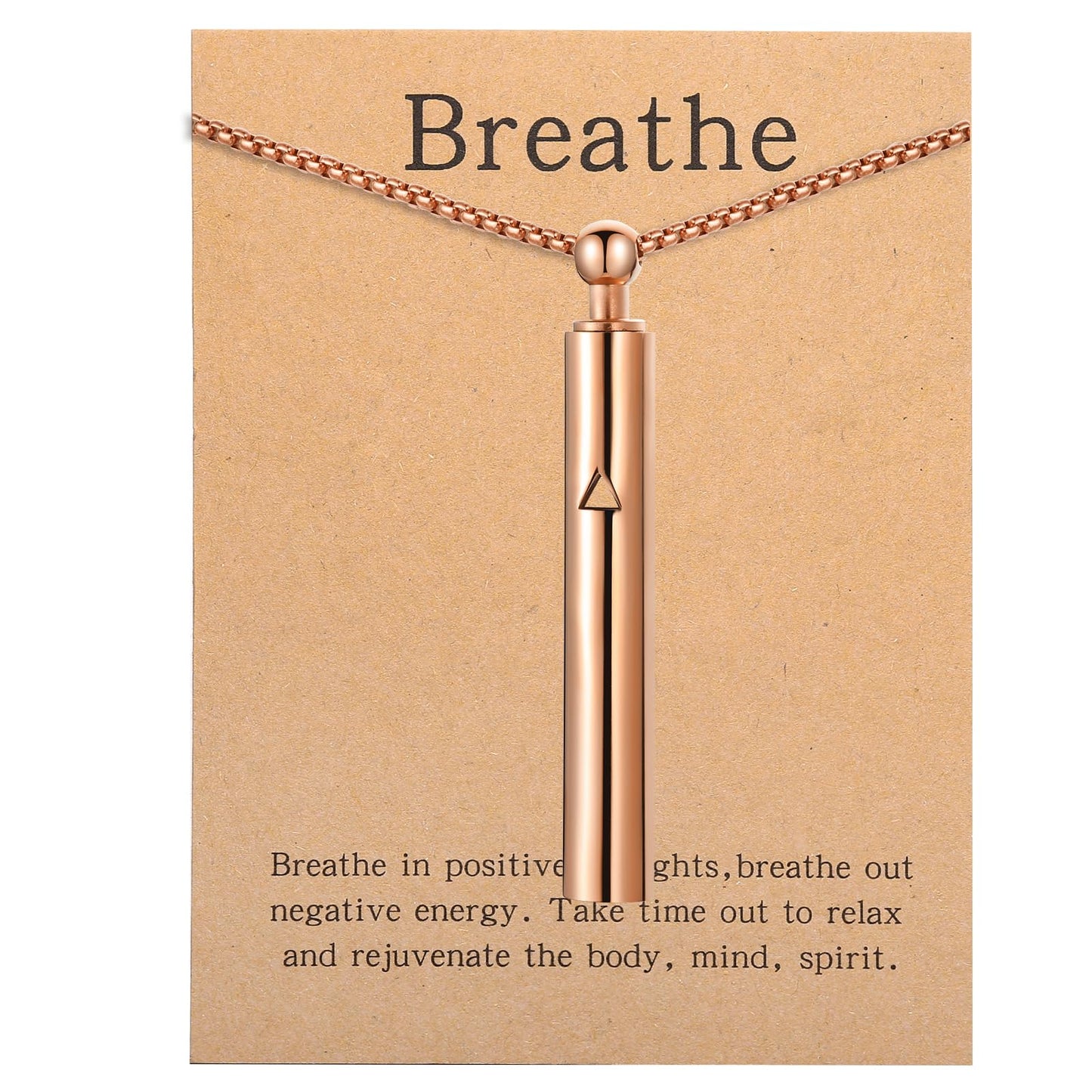 Anxiety Breathe Easy Necklace Mindfulness Breathing Necklace Breathlace Stainless Steel Pendant for Natural Calm & Stress Relief (Rose Gold T)