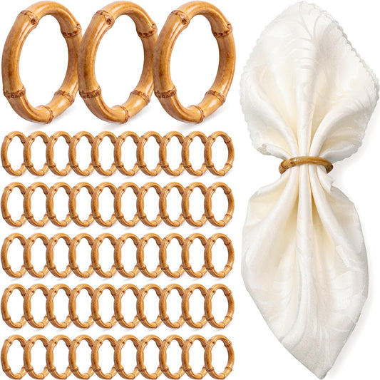 Thenshop 50 Pcs Decorative Bamboo Napkin Rings Bulk Exquisite Round Dining Table Napkin Holder Buckles for Elegant Dining Wedding Harvest Holiday Party Home Gift Mini Hanging Rings
