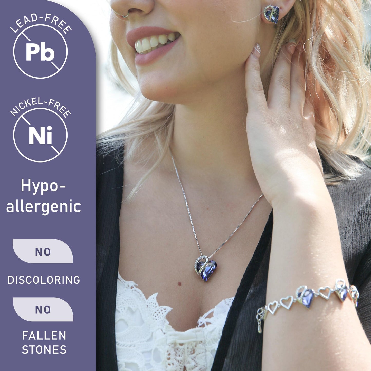 Leafael Gift Necklaces for Women, Infinity Love Birthstone Heart Pendant, Tanzanite Purple Crystal for February, Birthday Jewelry for Her, Mom, and Wife, Silver Plated, 18" + 2" Chain