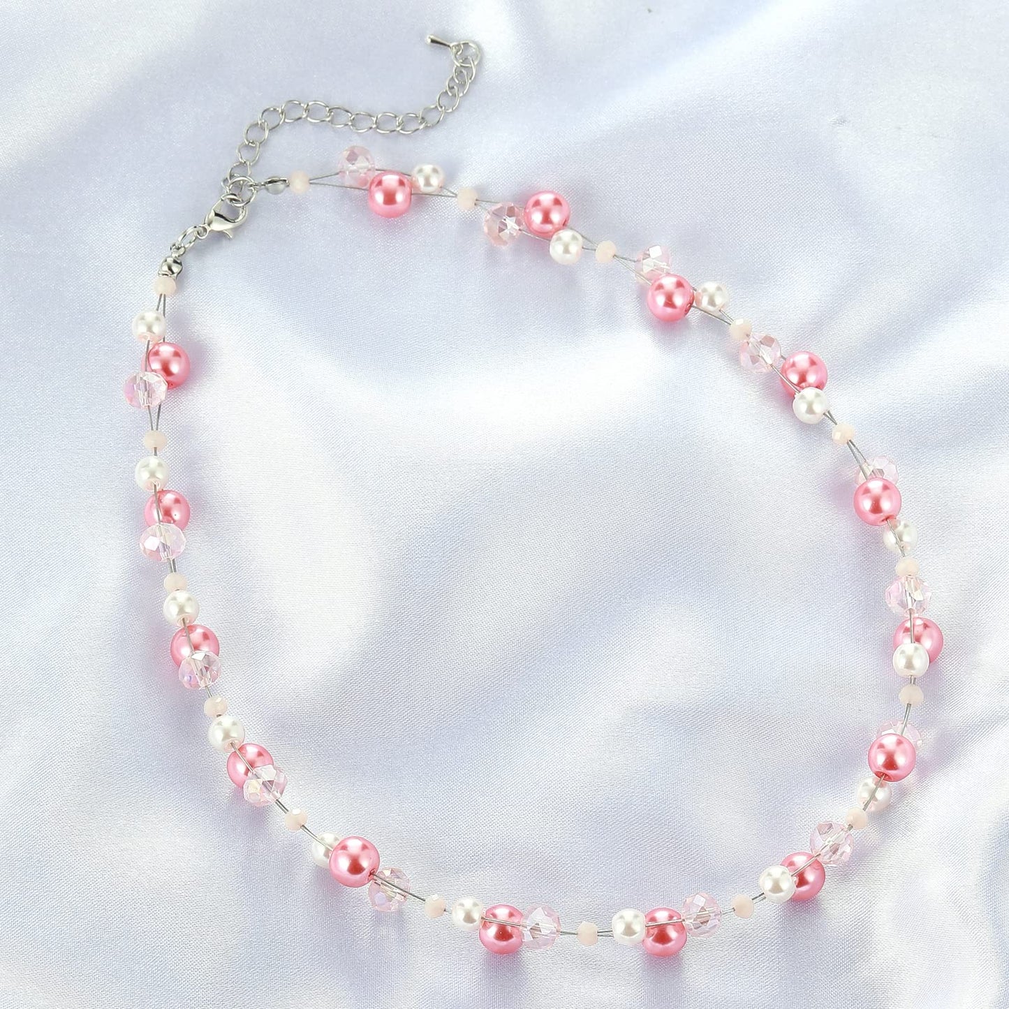 Short Beaded Turquoise Necklace For Women - Fashion Jewelry with Pearl and Crystal Bead, Birthday Gifts For Women (27-Plum Pink)