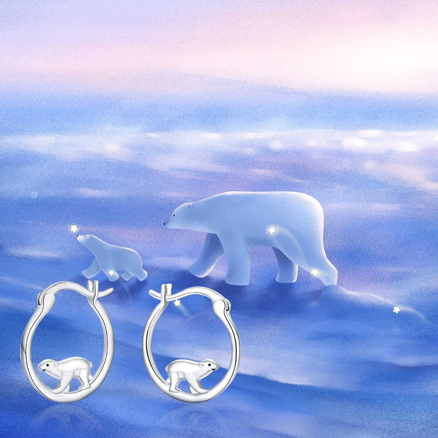 Mama Bear Earrings 925 Sterling Silver Polar Bear Huggie Hoop Earrings Hypoallergenic Cute Animal Small Earrings Bear Jewelry Graduation Gifts for Women Daughter Her