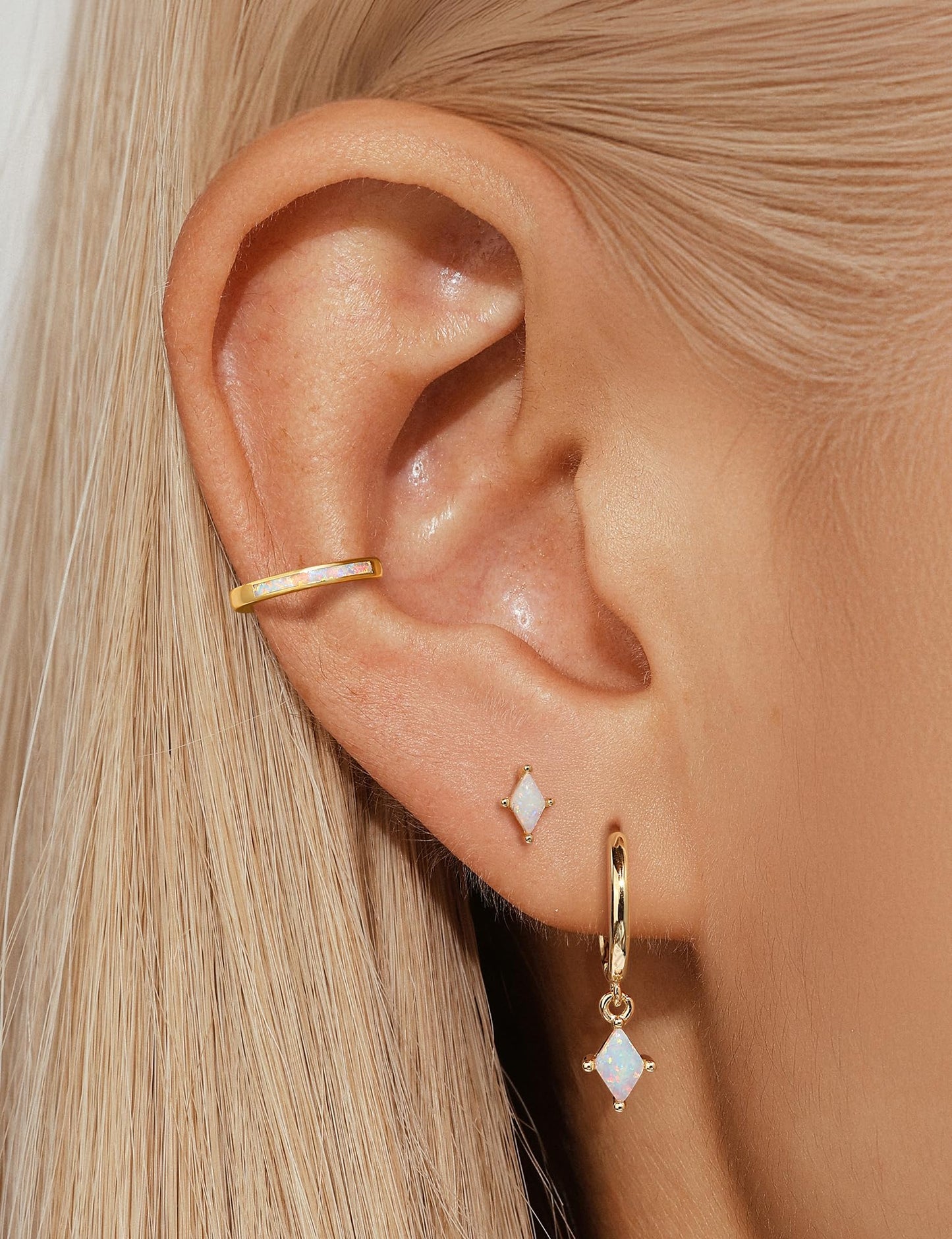 Angelady Gold Hoop Opal Earrings Set for Women, 14K Gold Plated Hypoallergenic Opal Hoop Earrings for Women, Dainty Huggie Dangle Opals Earring Stacks Trendy Opals Jewelry Gifts 2026