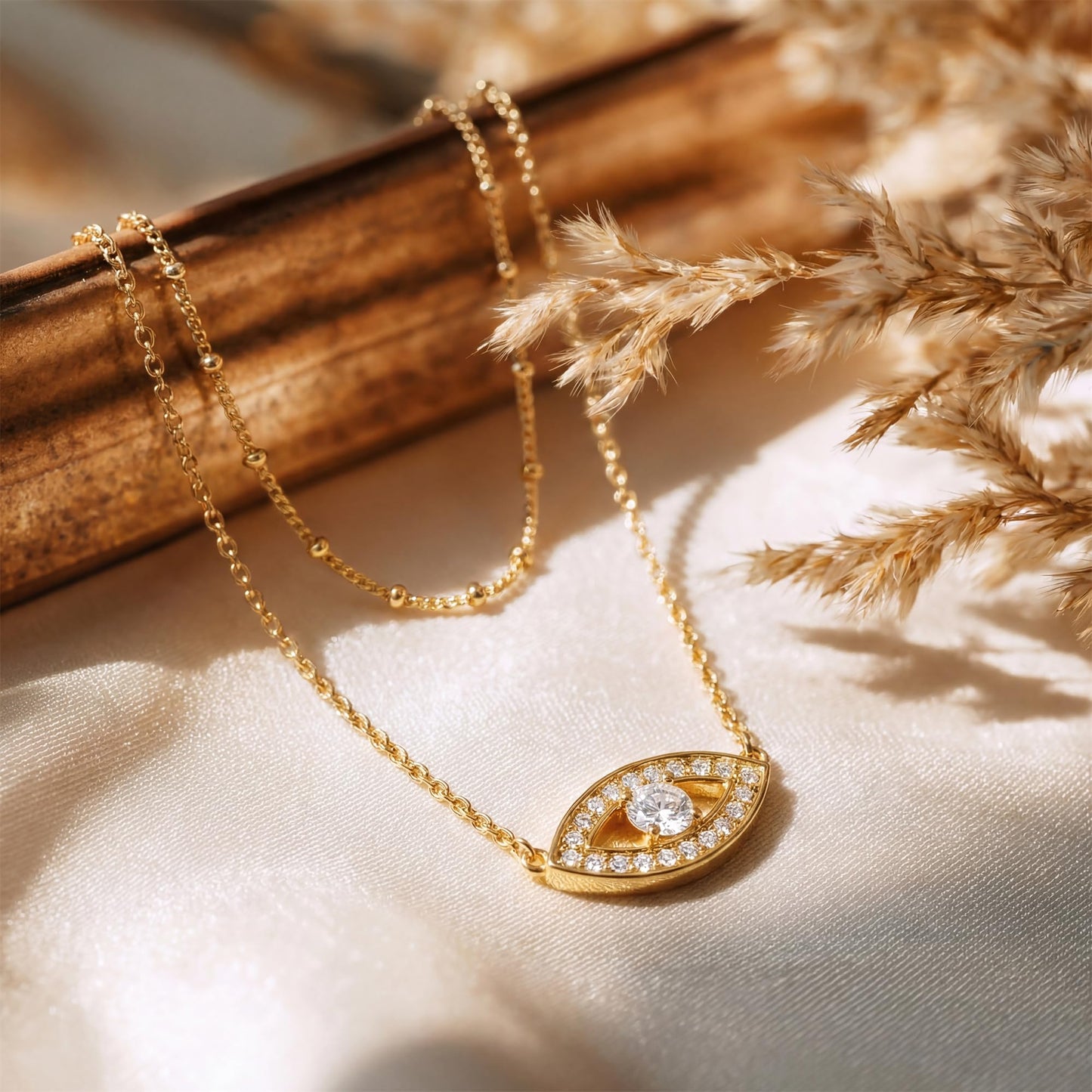 MEVECCO Gold Dainty Layered Evil Eye Necklace,18K Gold Plated Cute Delicate Tiny White Cubic Zirconia Solitire Bead Chain Necklace,Layer Minimalist Necklace for Women