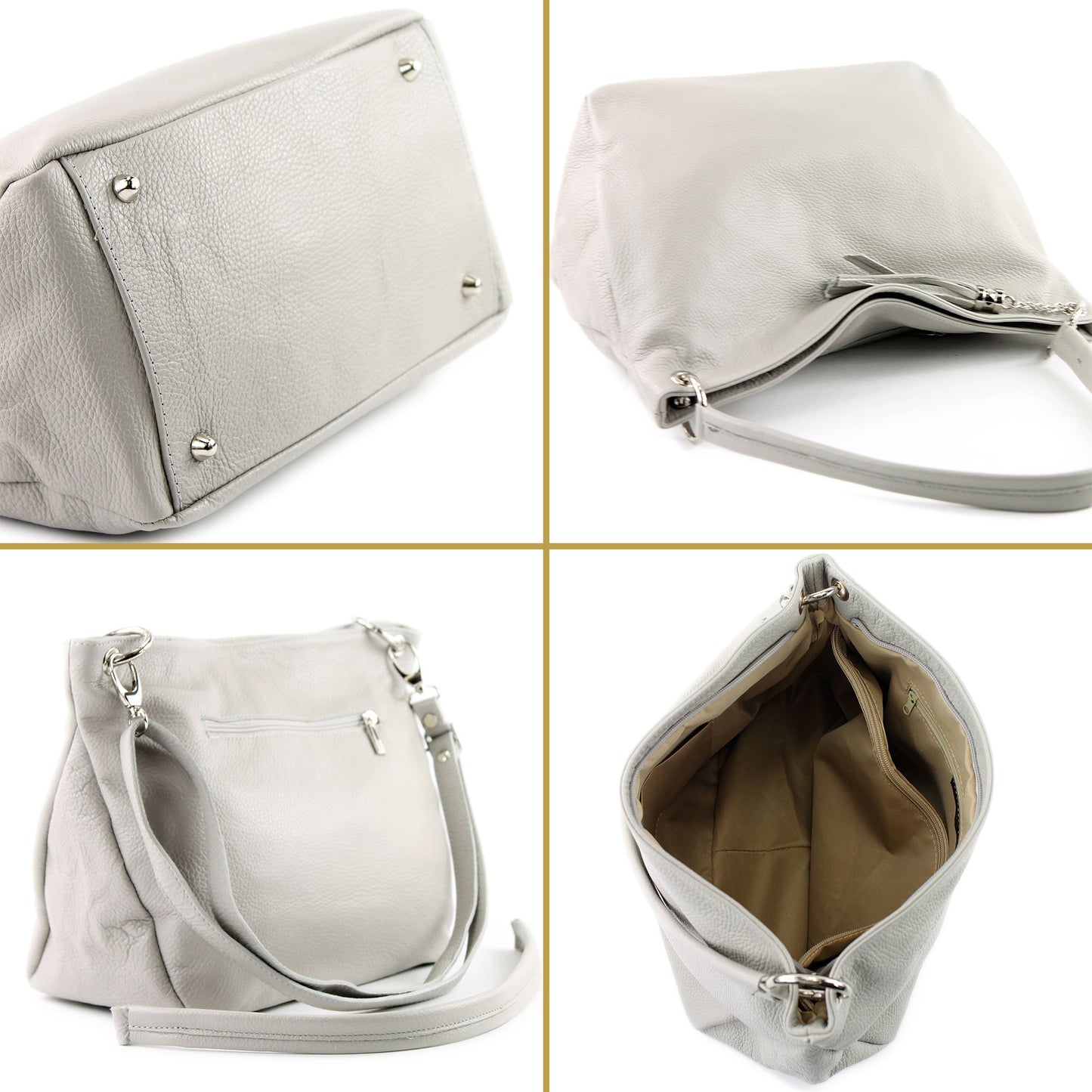 modamoda de - T154 - shoulder bag made of italy leather (Cream beige)