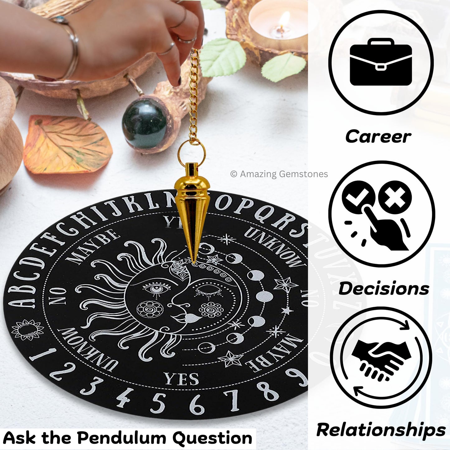 Amazing Gemstone Healing Metal Pendulums for Divination, Gold Head Ring Cone Steel Copper Pendulum High Energy Pendulo de Bronce Pendulos de Mesa MP43