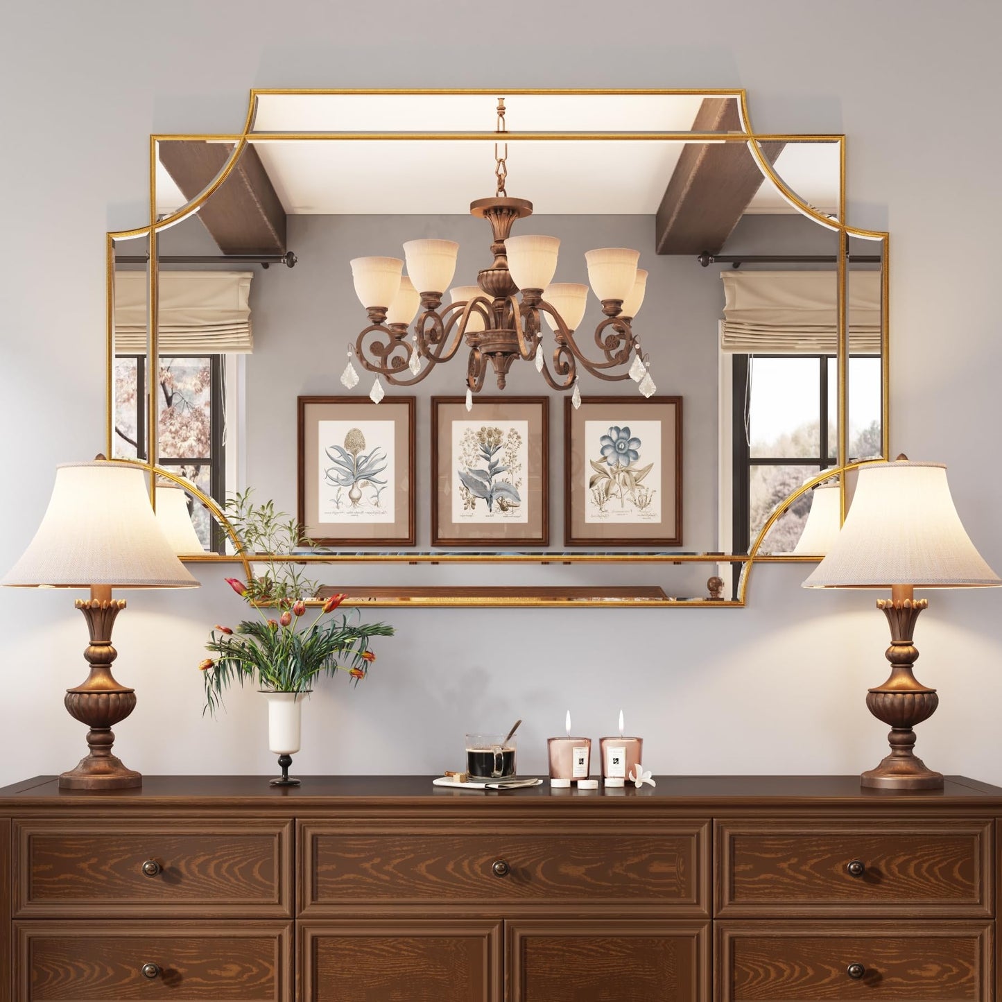 Kelly Miller 32"x48" Large Gold Mirror for Wall, Modern Decorative Mirror Rectangle Wall Vanity Mirror Bevelled Full Length for Bathroom Living Room Bedroom Farmhouse Fireplace Entryway