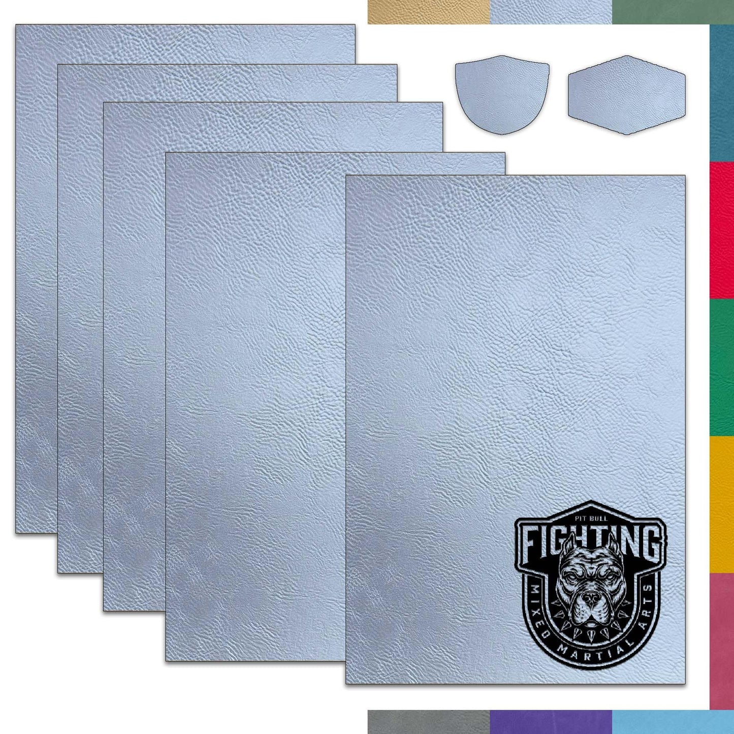 Matte Silver/Black Laserable Leatherette Sheet Laser Engraving Blanks Faux Leather Hat Patches Heat Press Iron-on with Heat-Activated Adhesive Backing for Cap Crafts Material Supplies,1.6mm,5-Pack