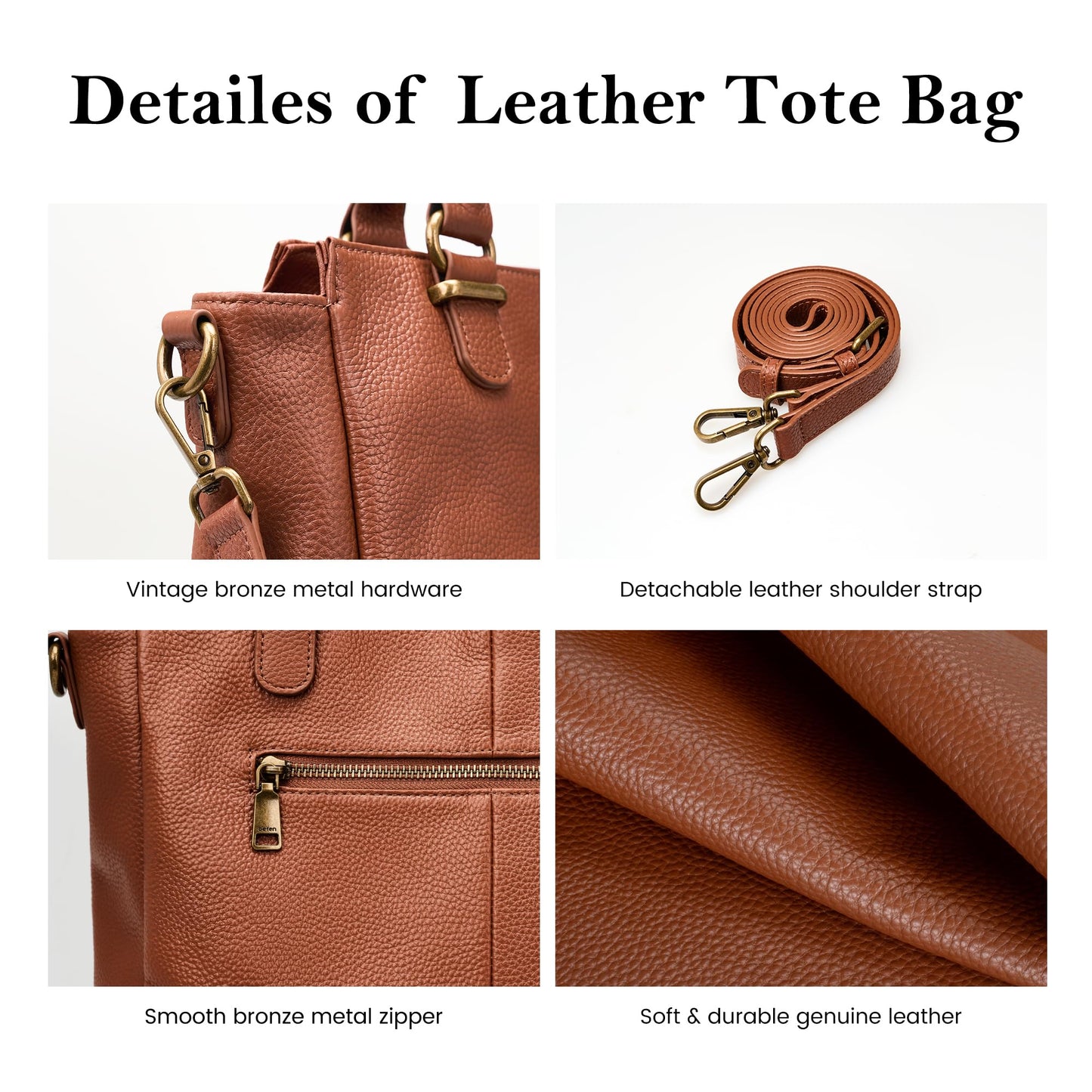 befen Soft Genuine Leather Purses for Women Medium Tote Bag Handbags Crossbody Bags Top Handles Satchel Purse Shoulder Bag with RFID Card Slots Cognac Brown