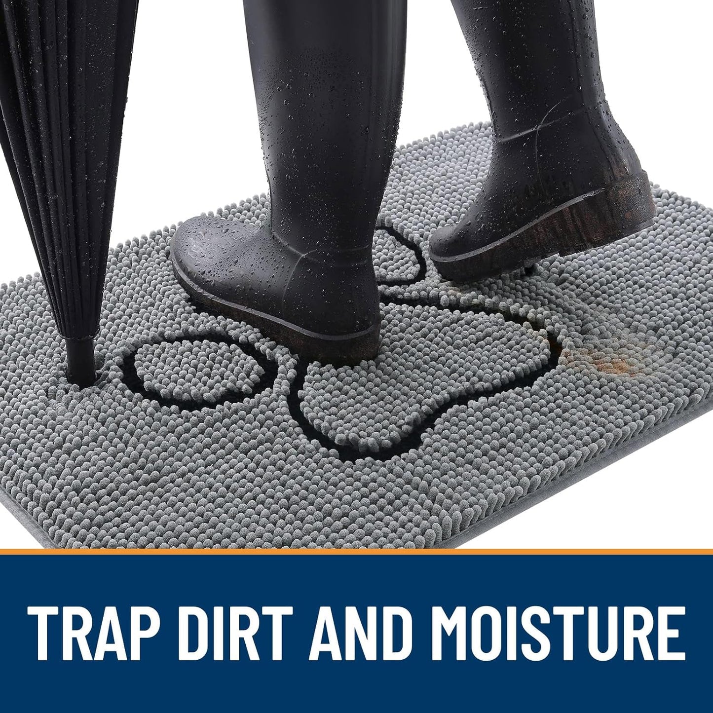 OLANLY Dog Door Mat - Absorbent Non-Slip Mud Mat for Muddy Paws | Quick Dry Chenille, 59x20, Grey