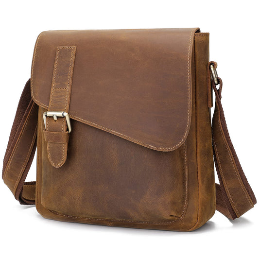 Augus Men's Leather Messenger Bag Shoulder Crossbody Backpack Bags Purse for Women Vintage Anti-Theft Waterproof Casual for Travel Work (Brown)