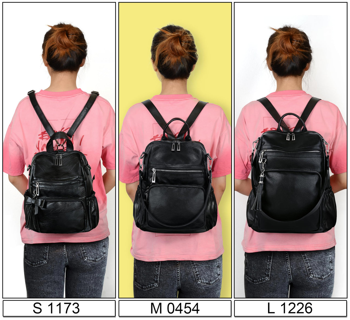 UTO Women Backpack Purse Leather Vegan Ladies Fashion Designer Rucksack Convertible Travel Shoulder Bag with Tassel Black