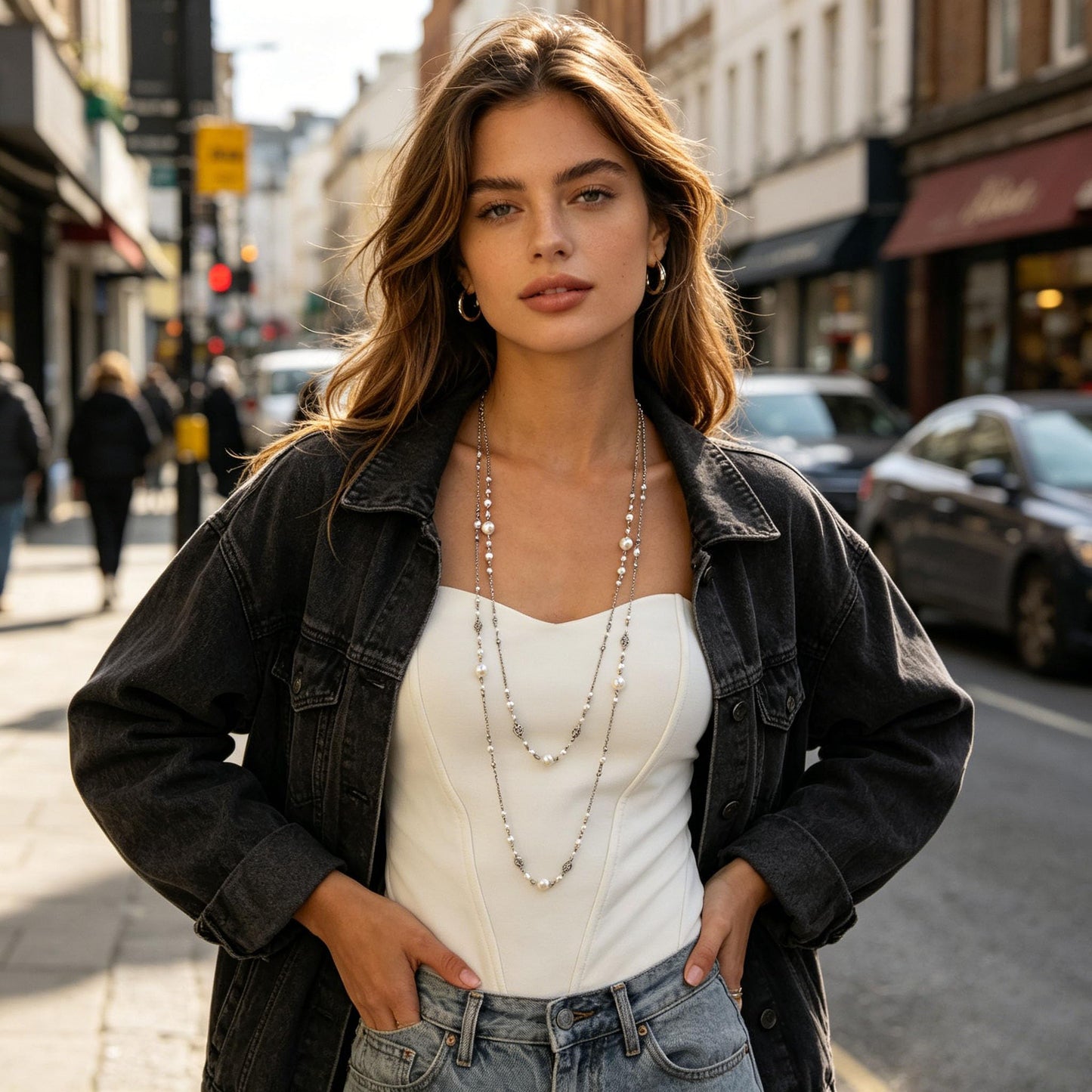Long Pearl Necklaces for Women Pearl Long Chain Necklace Dainty Gold And Long Pearl Necklaces Layered Pearl Necklace Statement Sweater Strand Chain Jewelry (Silver2Pcs)