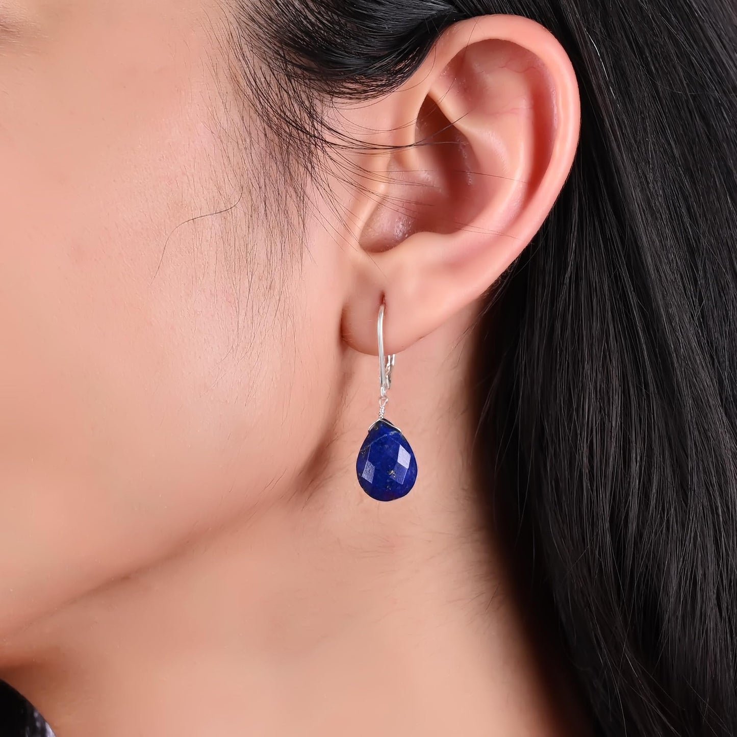 GEMINSPIRE Lapis Lazuli Pear Shape Tear Drop Earrings Suspended with Sterling Silver Lever Back Hoop, Elegant Handmade Dangling Earrings For Women, September Birthstone Jewelry