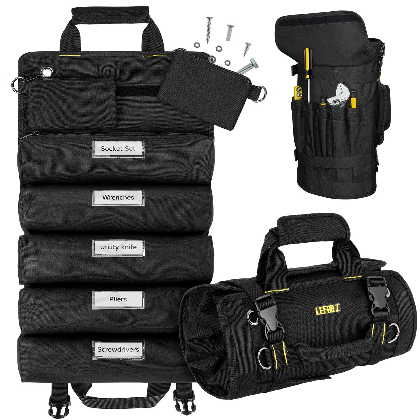 Tool Bag,Large Roll Up Tool Bag Organizer,13 Pockets Tool Roll Storage Pouch,Heavy Duty Portable Tool Storage Carrier Bag for Men,Mechanic,Electrician,Valentines Day Gifts for Men,Black