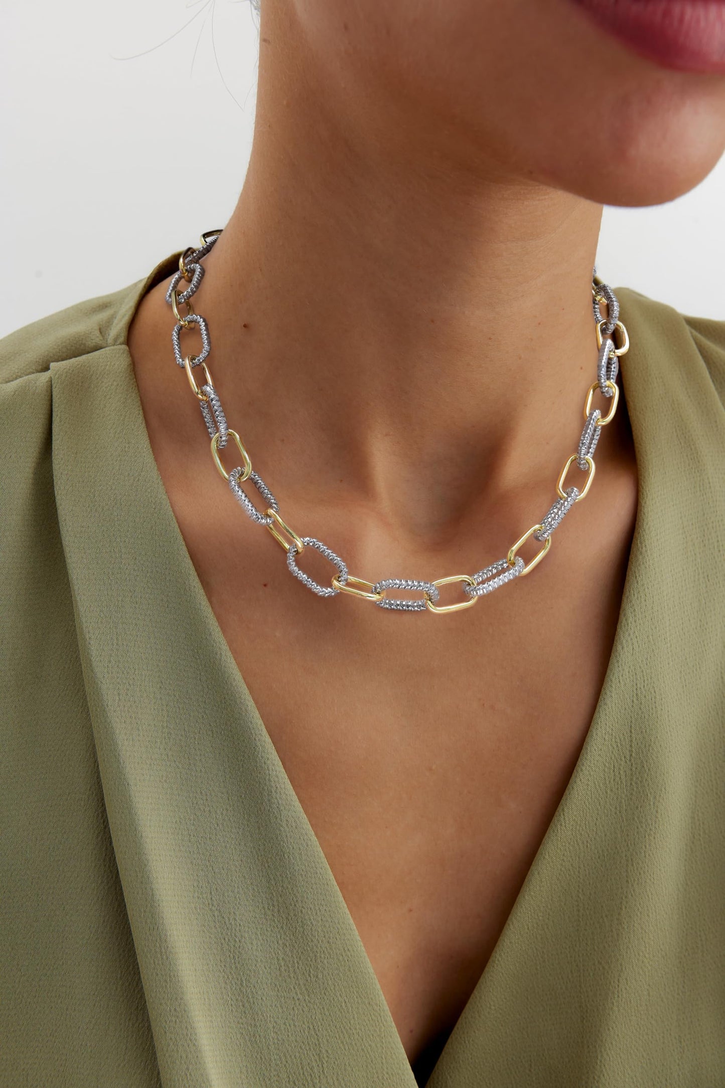 Mytys Women's Link Necklace 18k Gold Plated Double Twist Wire Gold and Silver 2 Tone Chain Necklaces Christmas New Year Jewelry (Gold & Silver 12)