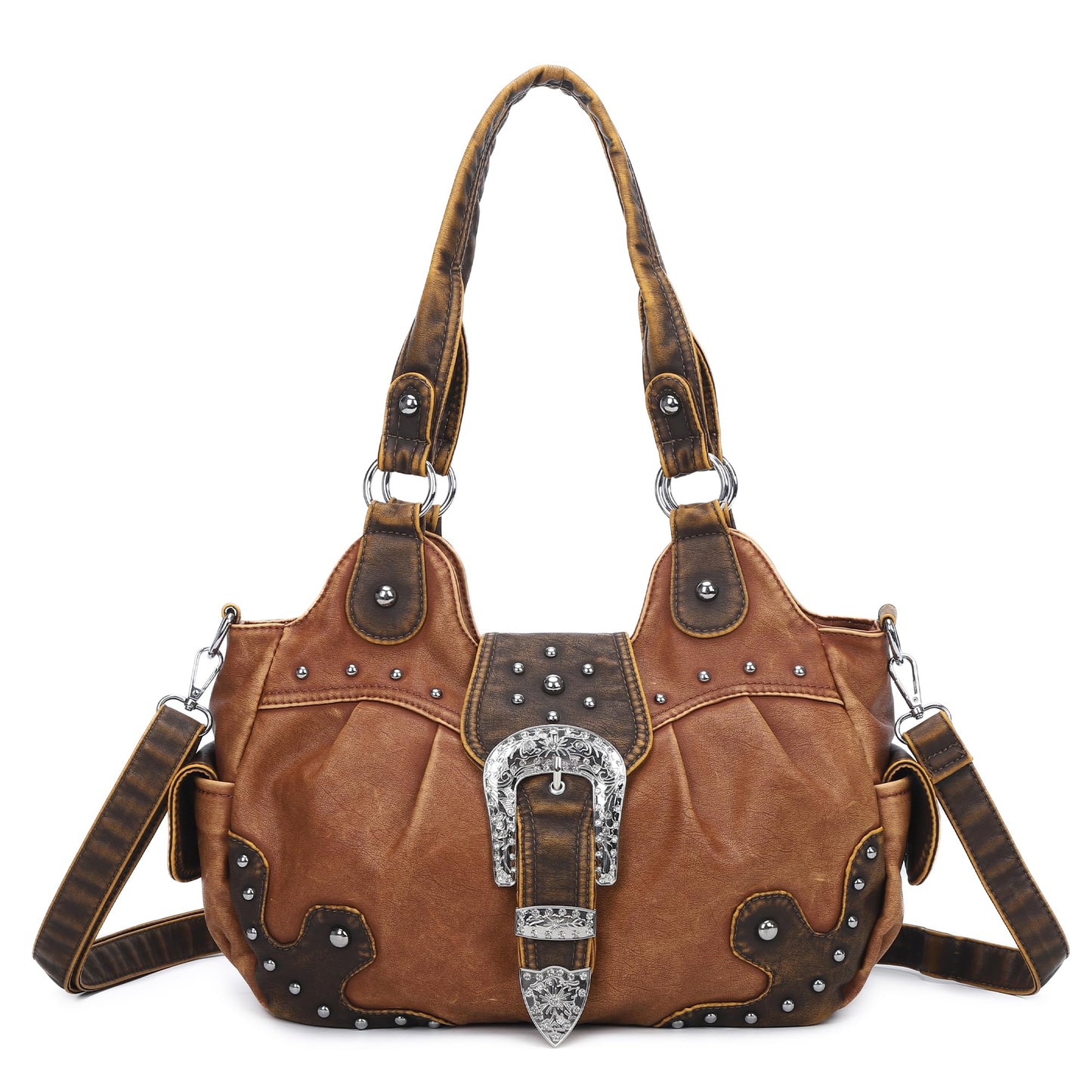 Angel Kiss Hobo Bags for Women Vegan Leather Purses and Handbags Ladies Chic Shoulder Bags Crossbody Purses with Metal Studs