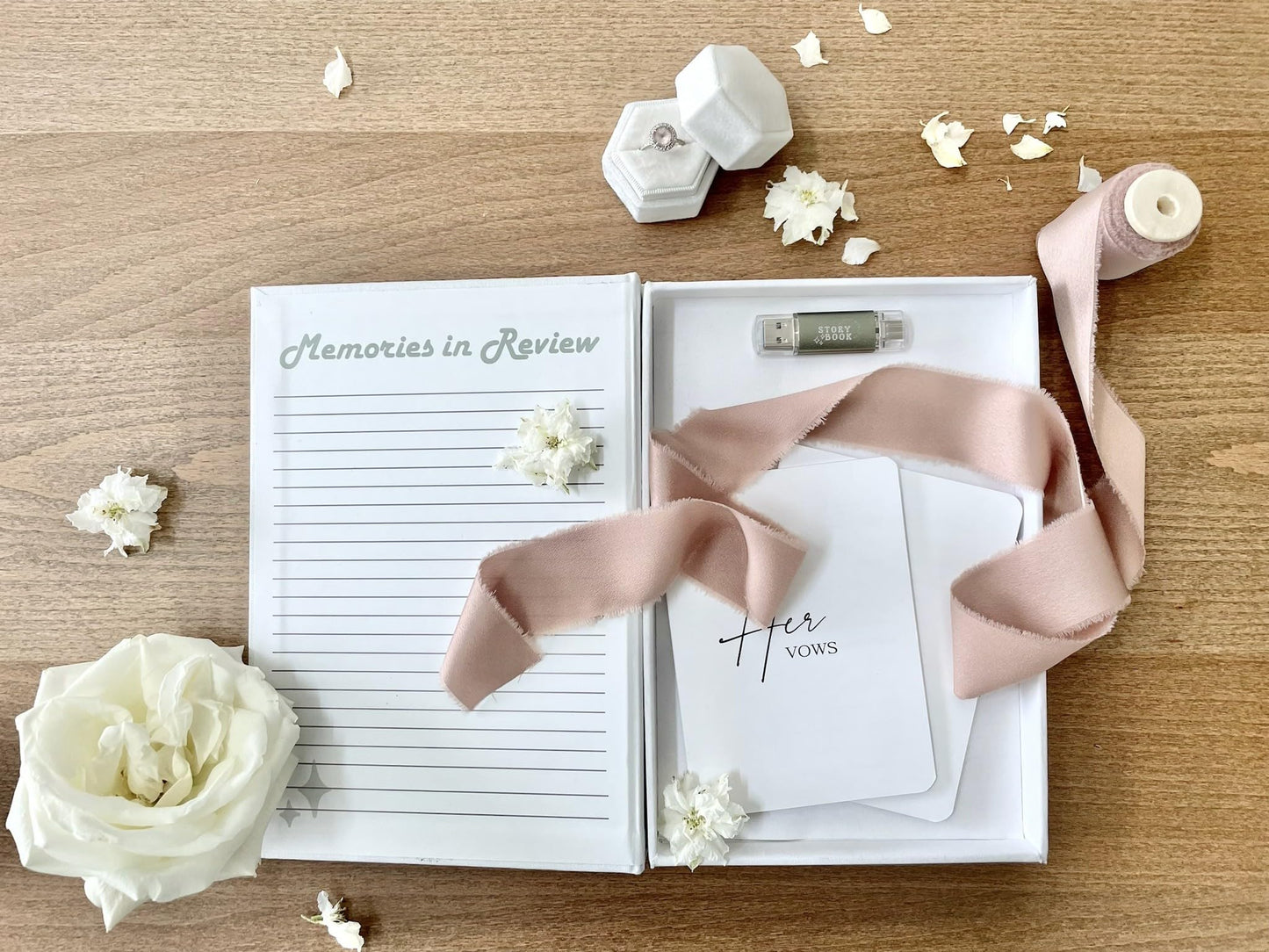 3-in-1 Ultimate Wedding Album Collection: Physical and Digital Photos for Wedding, Engagement, Honeymoon-Wedding Gifts, Bridal Shower Gifts, Keepsake Box, Photo Album, Scrapbook, Memory Box -16GB USB