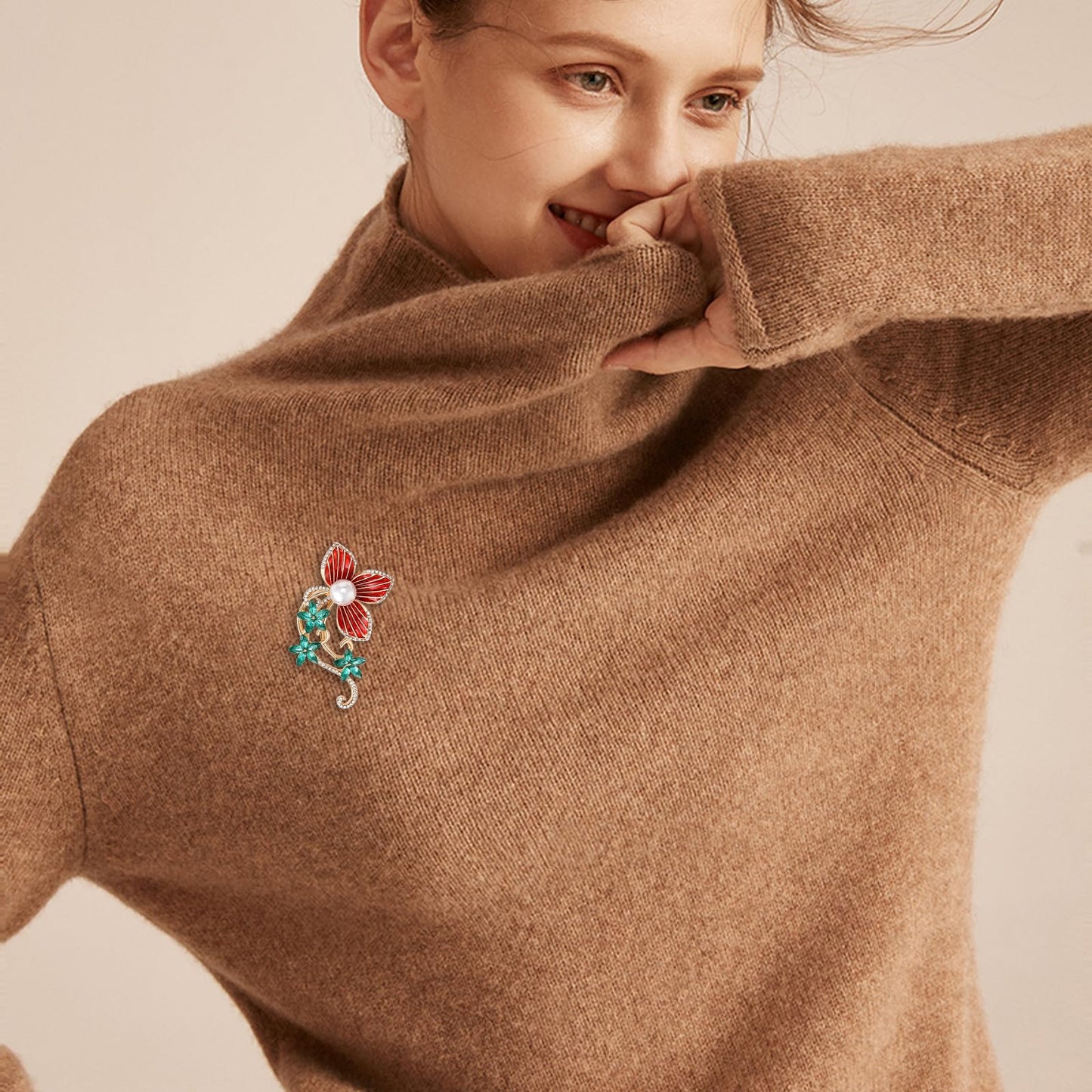 Camellia Flower Brooch for Women Rhinestones Pearl Flower Brooches Floral Pin Sweater Coat Dress Accessories Gifts for Mother's Day Party Wedding