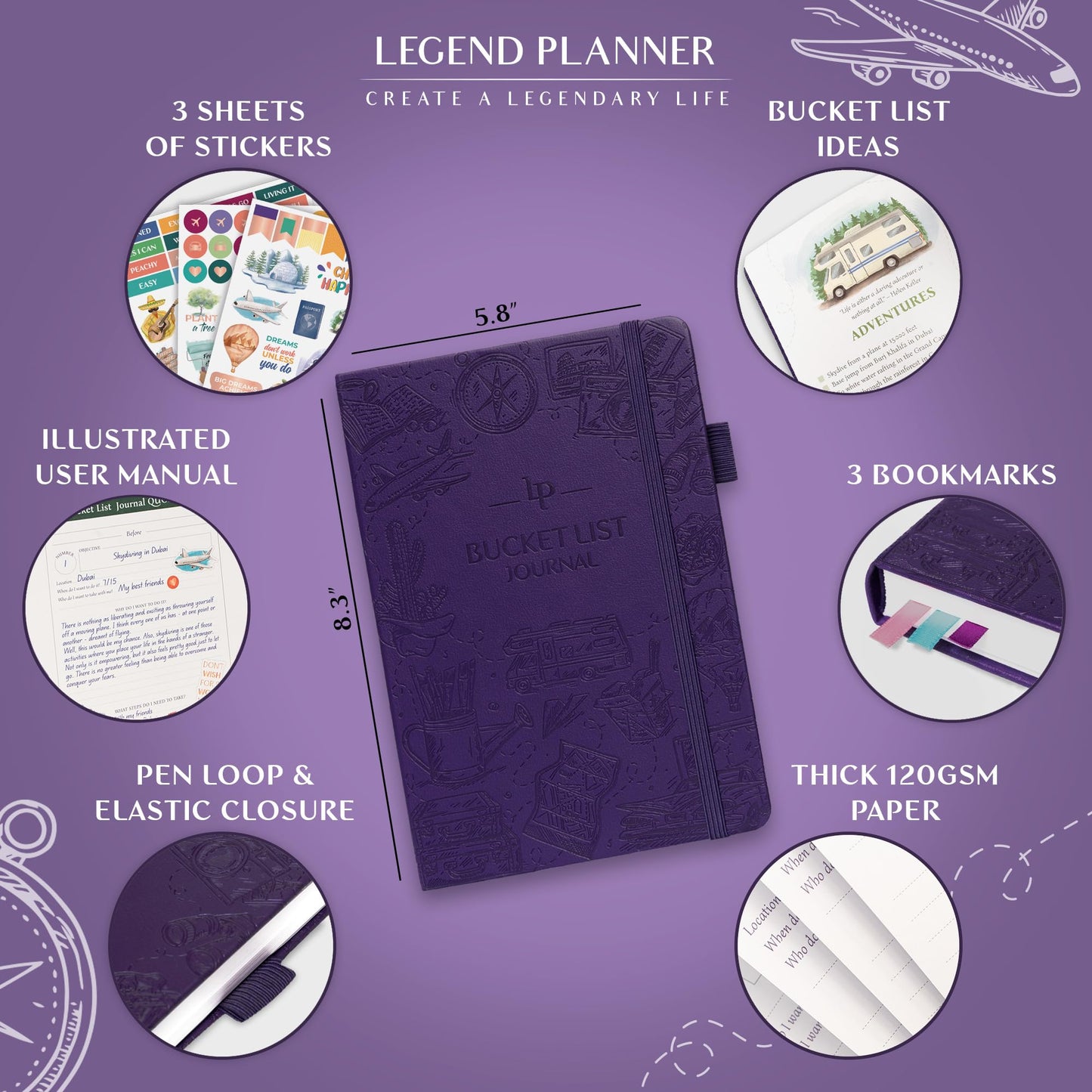 Legend Bucket List Journal – The Ultimate Notebook to Plan Adventures, Travels, Goals & Experiences – Bucketlist Book for Couples (Dark Purple)