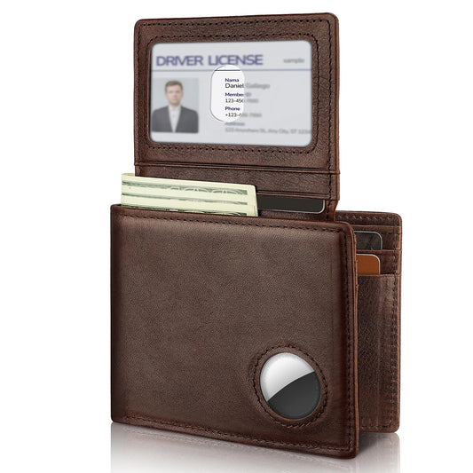 Mens Wallet With AirTag Holder, Bifold Leather RFID Blocking 2 ID Windows 12 Card Holders, Gift Box and Screen Protector Included, AirTag Not Included