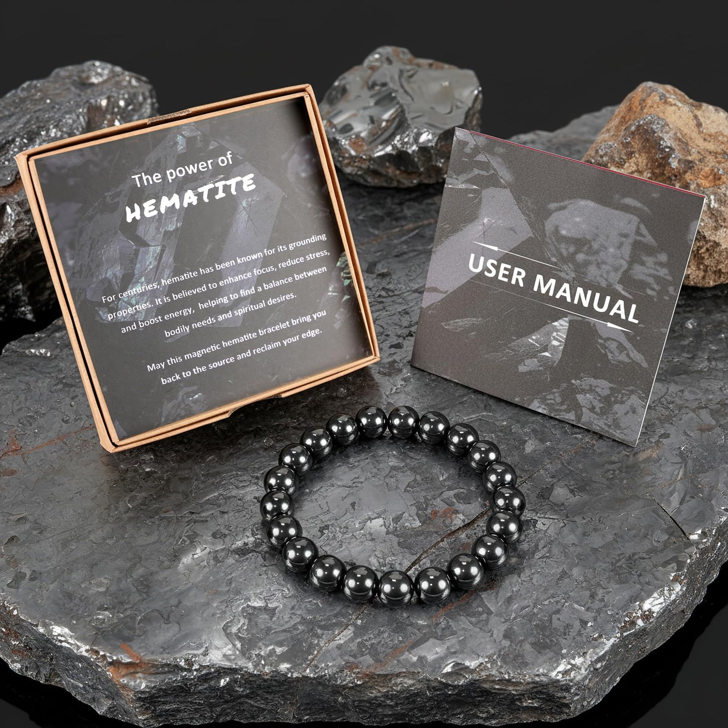 PEALICIOUS Hematite Bracelet for Men, 10MM Magnetic Bracelet with Natural Hematite Beads as Mens Anniversary Jewelry Gifts, Black Magnet Jewelry with Energy Stone for Balance Power Inspirational Gift