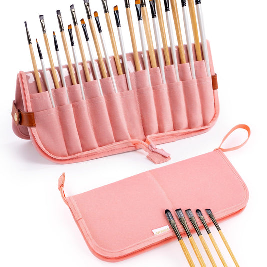Paint Brush Holder Case for Artists with 22 Slots, Brush Organizer with Pop-Up Stand, Travel Paintbrush Storage Bag for Acrylic Oil Watercolor, Zippered Art Brush Cover (Brushes Not Included)