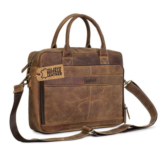 TRISKY Leather Laptop Bag For Men And Women, 16 Inch Laptop Briefcases For Men, Professional Satchel Bag Mens, Elegant Work Bags, Stylish Leather Briefcase For Office Use (vintage Brown)