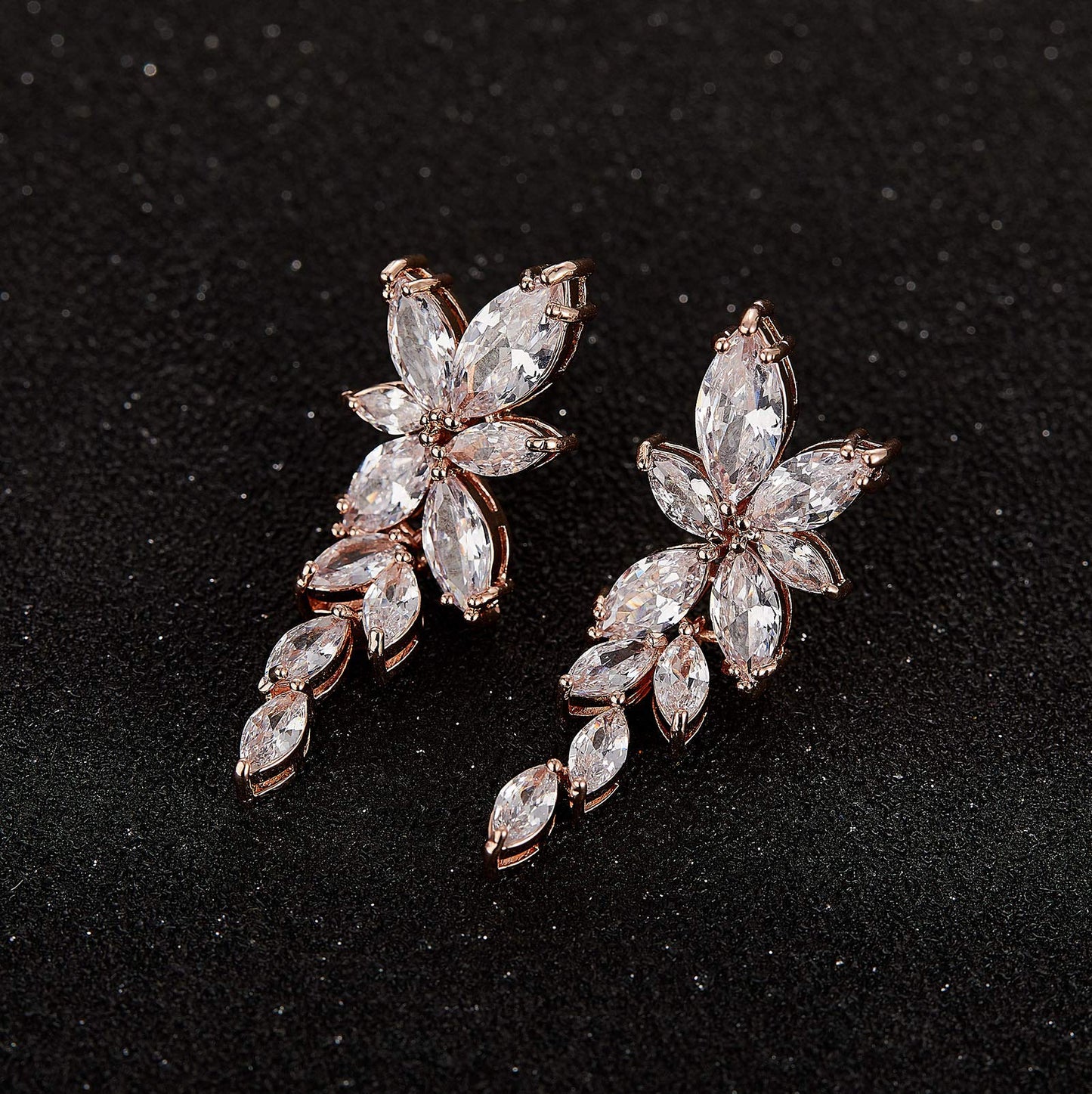 SWEETV Marquise Rose Gold Cubic Zirconia Bridal Earrings, Elegant Wedding Earrings for Brides Bridesmaids, Crystal Formal Drop Earrings for Women Jewelry Gifts